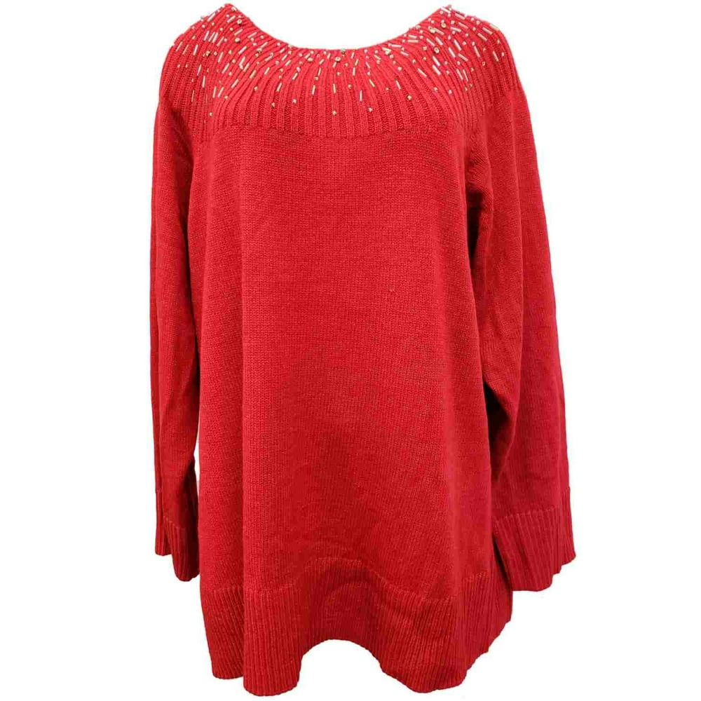 Apt. 9 - Womens Plus Red Sparkle Bejeweled Collar Long Sleeve Dressy ...