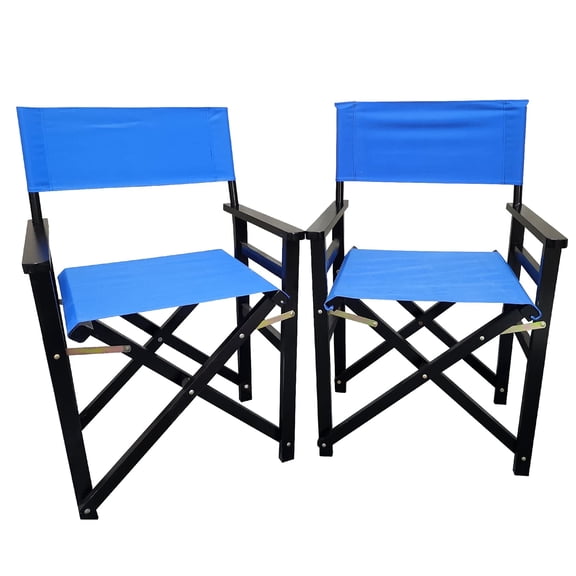 2Pcs Folding Chairs,Outdoor Director Chair,Wooden Canvas Portable Folding Chairs,Camping Chairs for Patio,Garden,Blue