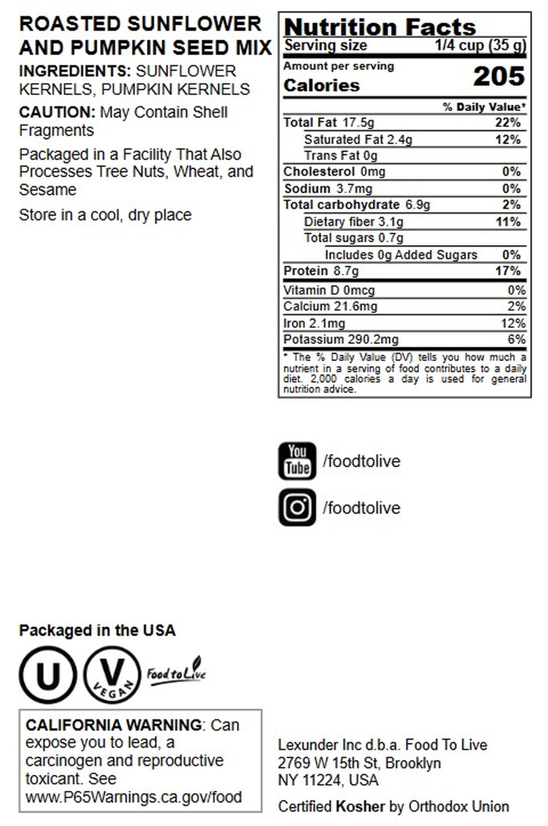 Dry Roasted Sunflower and Pumpkin Seed Mix, 4 Pounds – Healthy, Natural Snack, Rich in Protein, Perfect for Snacking, Baking and Salads, Vegan, Kosher, Bulk – by Food to Live