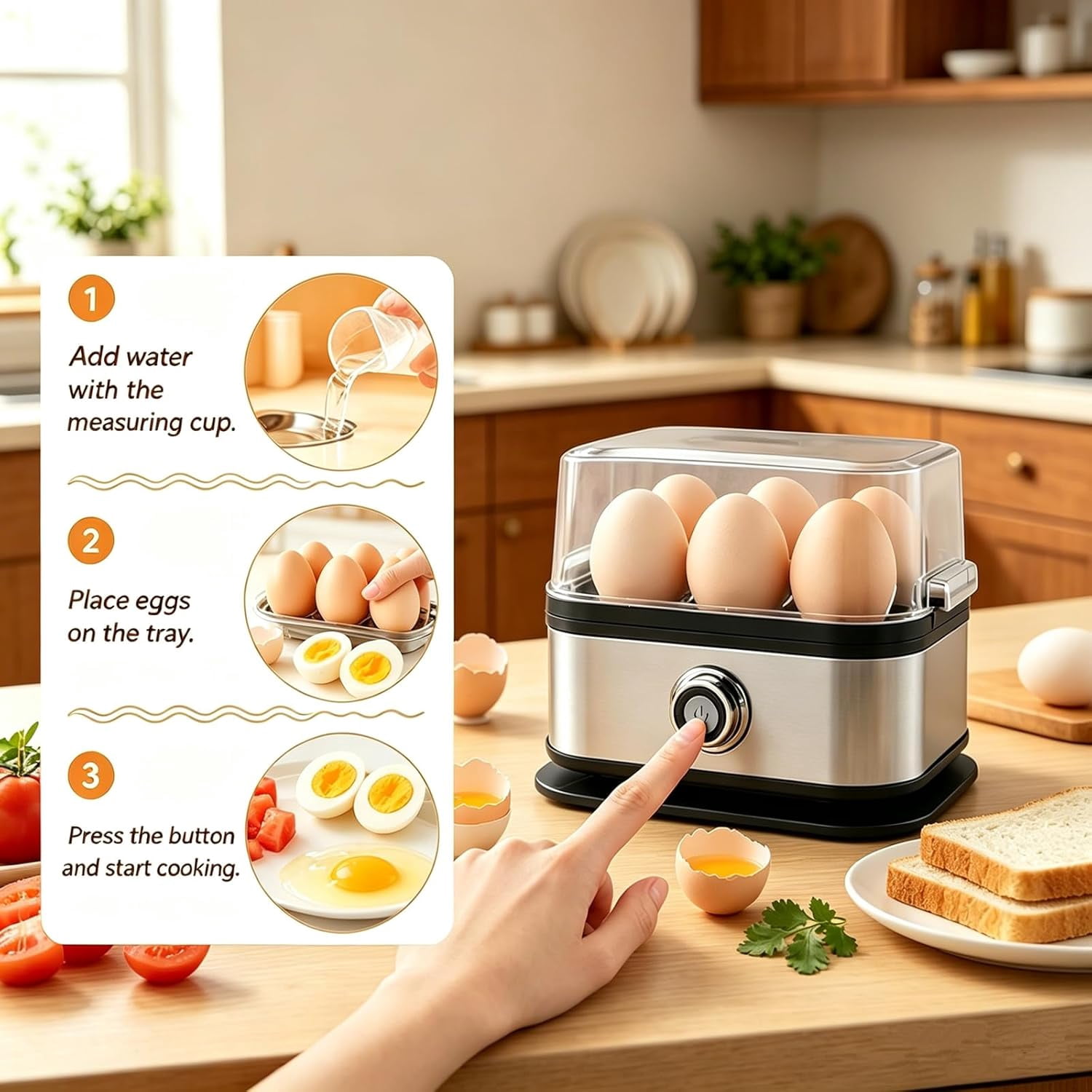 2026 NEW Multifunctional Egg Steamer with Clear Lid, Kitchen Egg Steaming Pot, Electric Egg Cooker 6 Egg Capacity Auto Shutoff, Rapid Egg Cooker for Soft Medium Hard Boiled Eggs (2pcs)