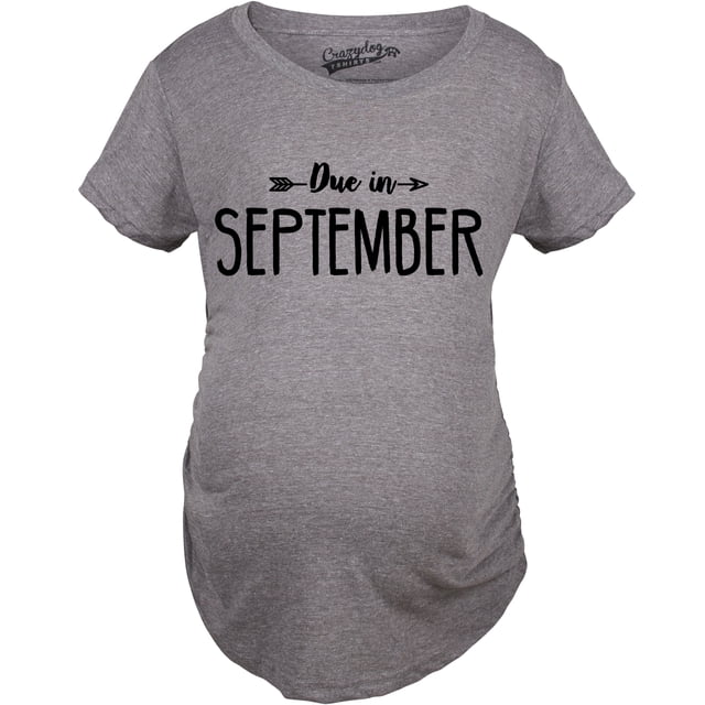 Maternity Due In September Funny Pregnancy T-Shirt Announcement Month Tee (Dark Heather Grey) - L