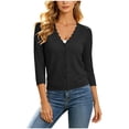 thumbnail image 4 of GERsome Women's Cardigans 3/4 Sleeve Button Down V-Neck Open Front Lightweight Casual Knit Sweaters Black 2XL, 4 of 6