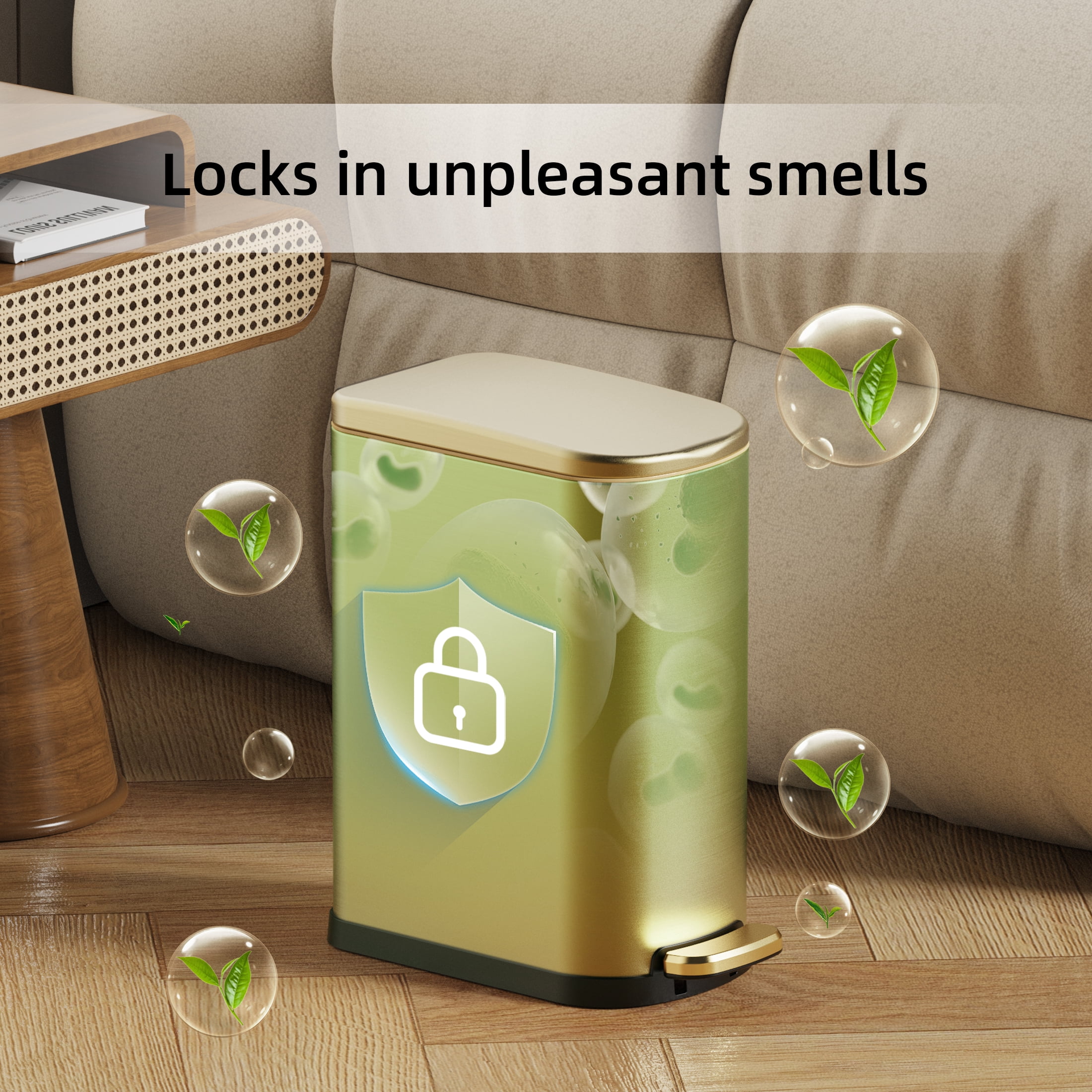 KSSKSS 2.6 Gallon/10L Slim Stainless Steel Bathroom Trash Can with Soft Close Lid, for Narrow Spaces,Bathroom, Bedroom (Titanium Gold)