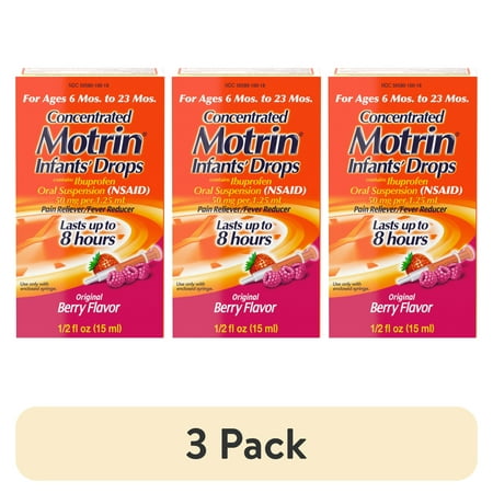 (3 pack) Infants' Motrin Berry Flavored Concentrated Drops, Fever Reducer, Ibuprofen, 0.5 oz
