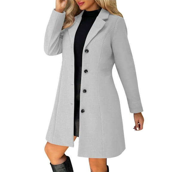 Hueook Suede Jacket Women's Solid Casual Thicken Wool Stand Collar Inner Lining Pocket Breasted Pea Mao Coat Gray 3X