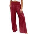 thumbnail image 2 of Mifsaly Wide Leg Linen Pants for Women Flowy Summer Beach Vacation Pant High Waisted Smocked Elastic Waist Casual Trousers with Pockets M, 2 of 5