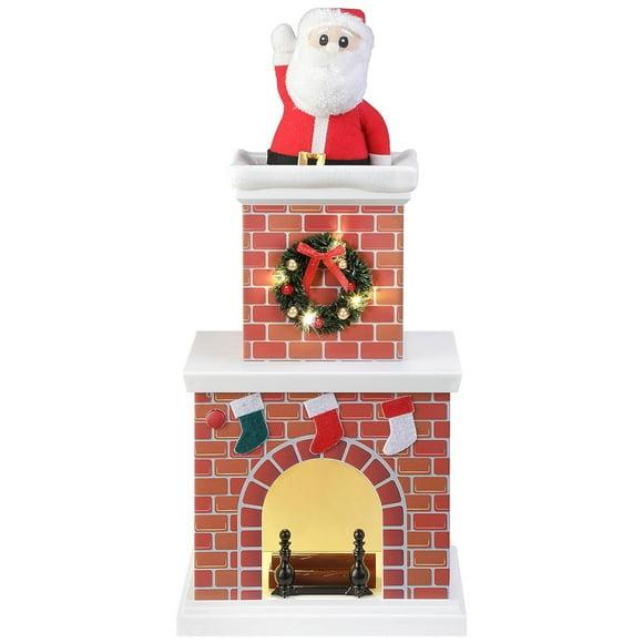 Mr. Christmas Père Noël Animé de 18 Pouces dans une Cheminée avec Lumières LED et Musique, Blanc