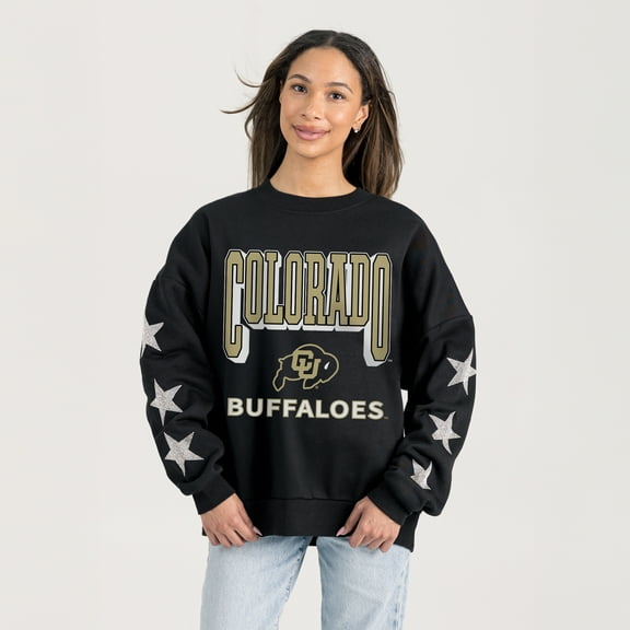 Women's Gameday Couture Black Colorado Buffaloes Pure Victory Relaxed Rhinestone Pullover Sweatshirt