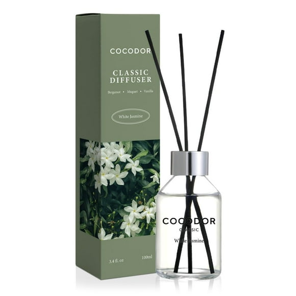 Cocodor Classic Reed Diffuser/White Jasmine/3.4Oz(100Ml)/1 Pack/Fragrance Scent Essential Oil With Stick Diffuser Set For Home Bathroom Shelf D?Cor