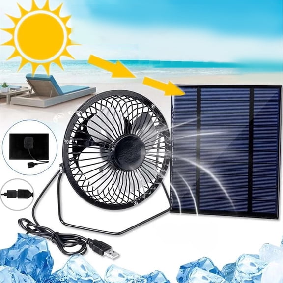4" Solar Powered Fan with USB Charging with 5W 6V Solar Panel, 4 Inch Fan, Portable Ventilation for Outdoor Camping Car Use