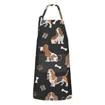 Basset Hounds with Bones and Presents Apron-Garden Aprons for Women with Pockets-Cotton Linen Waterproof Kitchen Cooking Gardening Aprons Adjustable for Kitchen,Cooking,BBQ and Salon 33x27 Inch