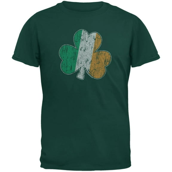 St. Patricks Day - Shamrock Flag Forest Green Adult T-Shirt - Small