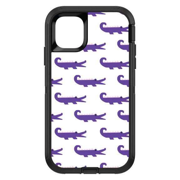 DistinctInk Custom SKIN / DECAL compatible with OtterBox Defender for iPhone 11 (6.1" Screen) - Purple White Alligators - Cartoon Alligators