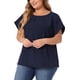 thumbnail image 4 of Blusas de verano de manga corta con pliegues y cuello redondo para mujeres de tallas grandes Agnes Orinda 4X azul oscuro, 4 of 6