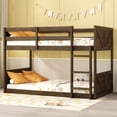 thumbnail image 3 of Leumius Twin over Twin Floor Bunk Bed with Panelled Headboard and Footboard, Solid Rubber Wood Foundation with Safety Guardrails and Ladder for Boys Girls Antique Oak, 3 of 9