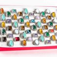 thumbnail image 3 of HOOUN 20pcs/Lots Wholesale Silver Unisex Turquoise Stone Jewelry Rings for men women, 3 of 6