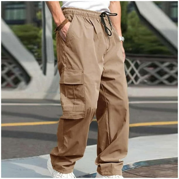 Pantalones largos para hombre, lisos, a la moda, informales, con múltiples bolsillos y cintura elástica, pantalones largos para hombre