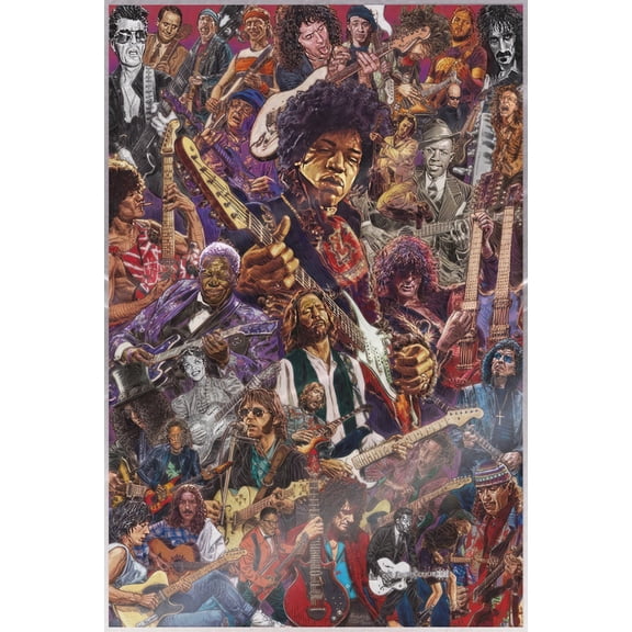 Legendary Guitar Players - Pop-Art Music Poster (The Greats - Eric Clapton, Jimi Hendrix, B.B. King, Santana, Brian May and more) (Size: 24" x 36") (Laminated Poster)