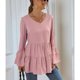 thumbnail image 3 of Jersey Liso Cuello En V Tipo Suelto Dobladillo Lindo Mangas Largas Cómodo Top De Mujer Para Otoño Rosa XL, 3 of 8