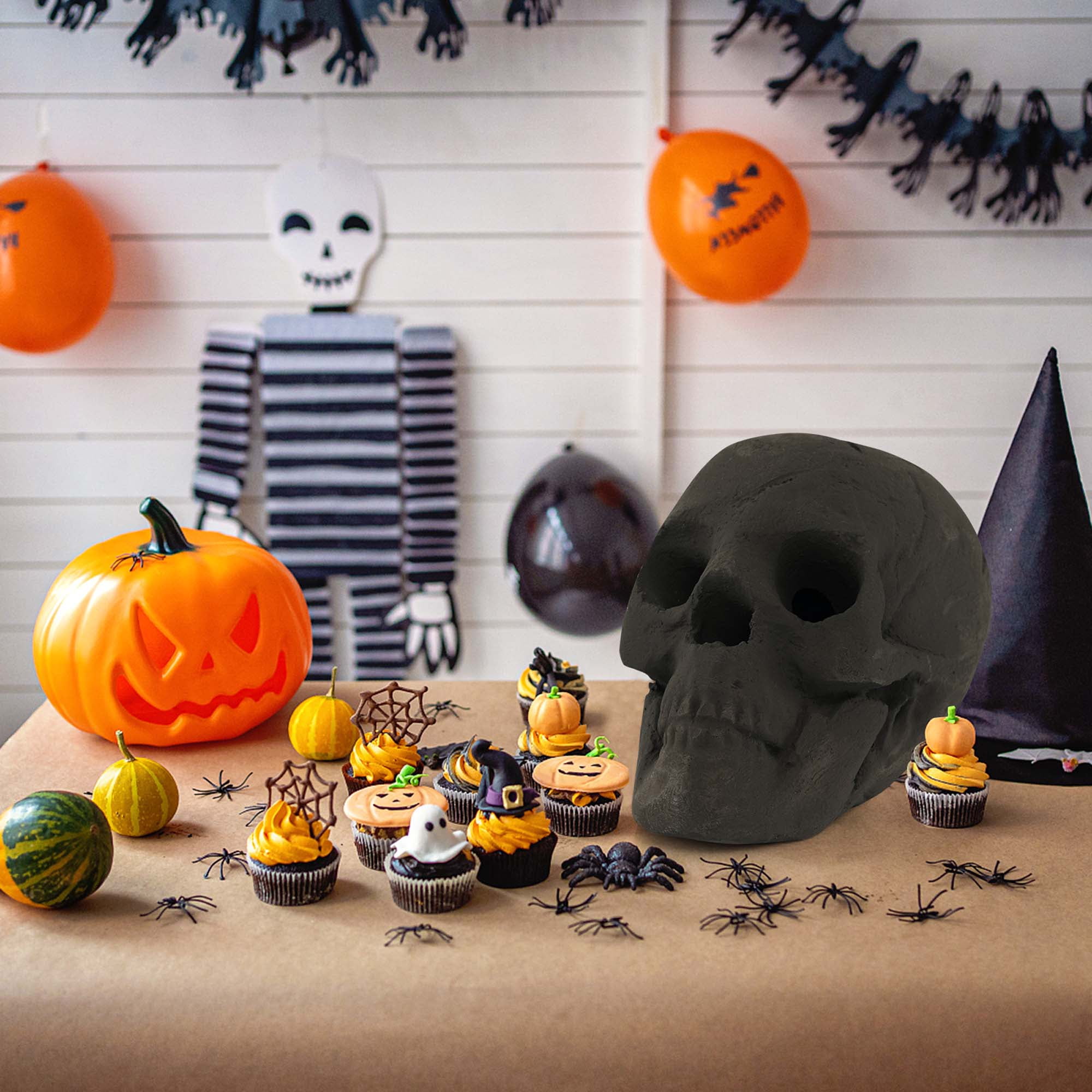 Costway Ceramic Fireproof Fire Pit Skull, Reusable Imitated Human Skull for Gas Black