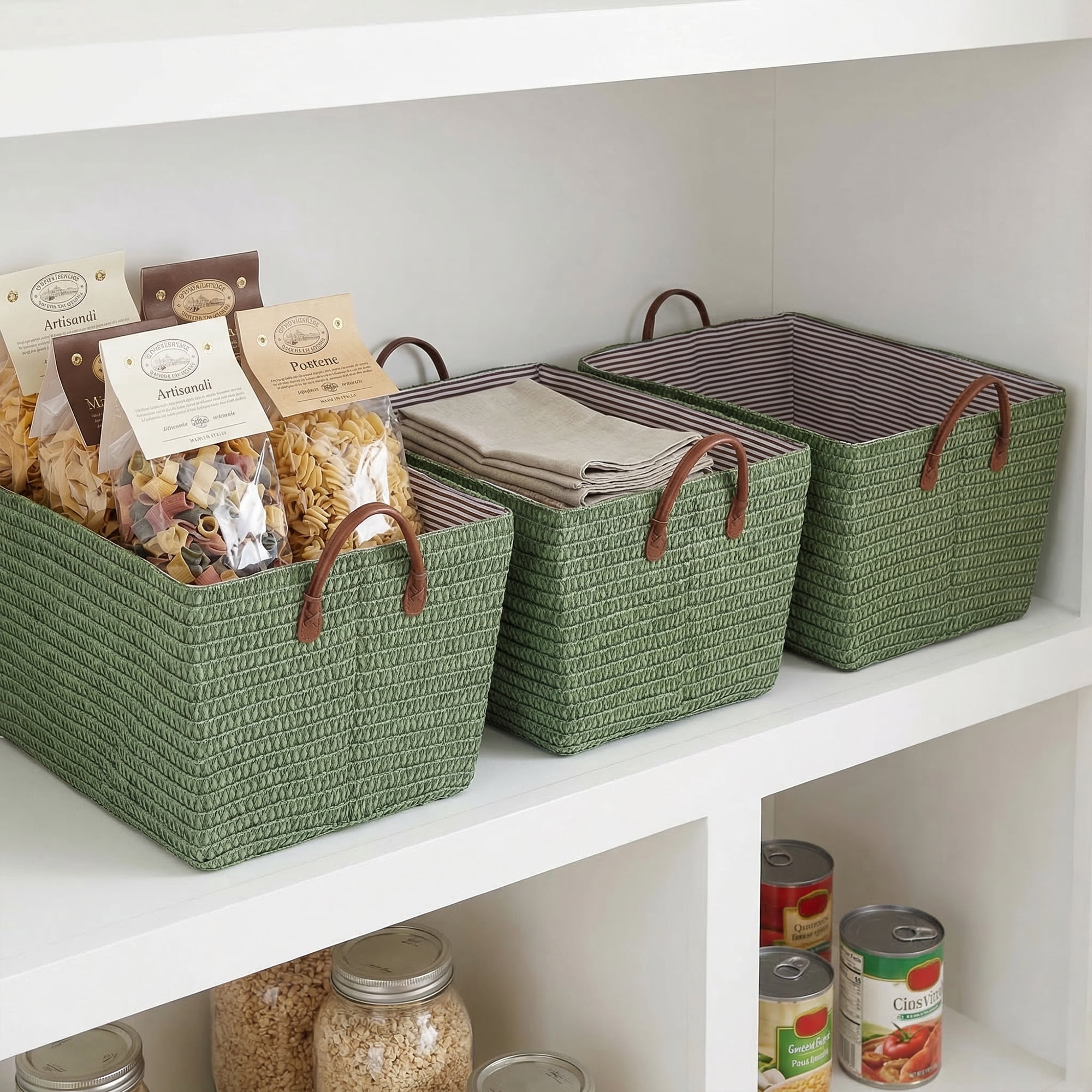 Unique Bargains Good-quality Woven Shelf Closet Storage Bin Green 17.7*13.8*9.8in