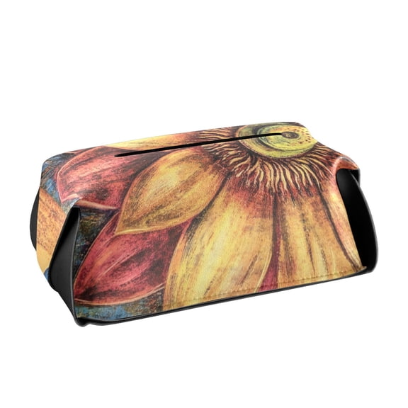 Welcome with Flower Tissue Box Cover Leather Square Rectangle Tissue Box Holder for Bathroom Living Room Desk Office Decor