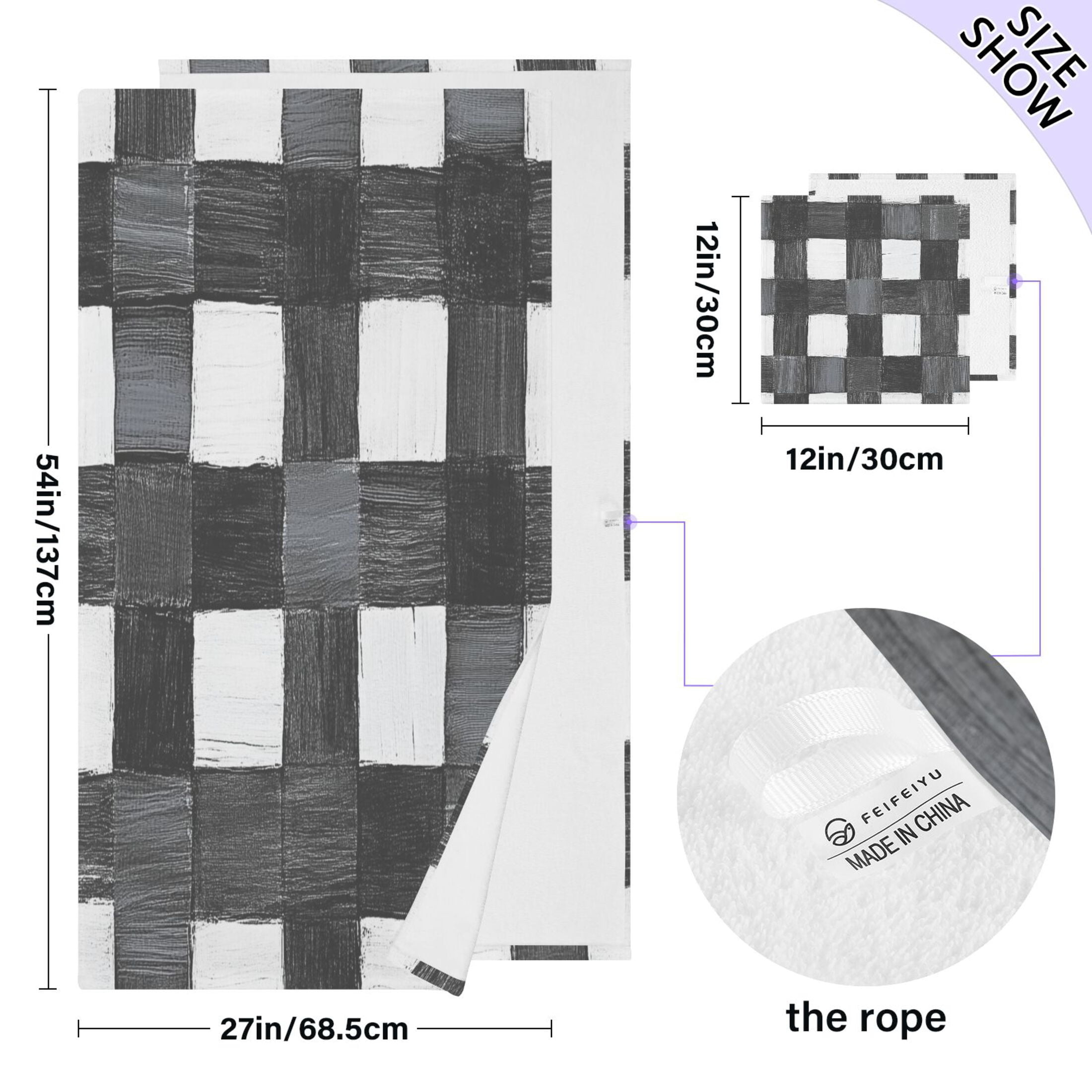 Abstract Black and White Stripe 2 Piece Cotton Bath and Face Towel Set Soft and Absorbent, for Beach Pool Bathroom