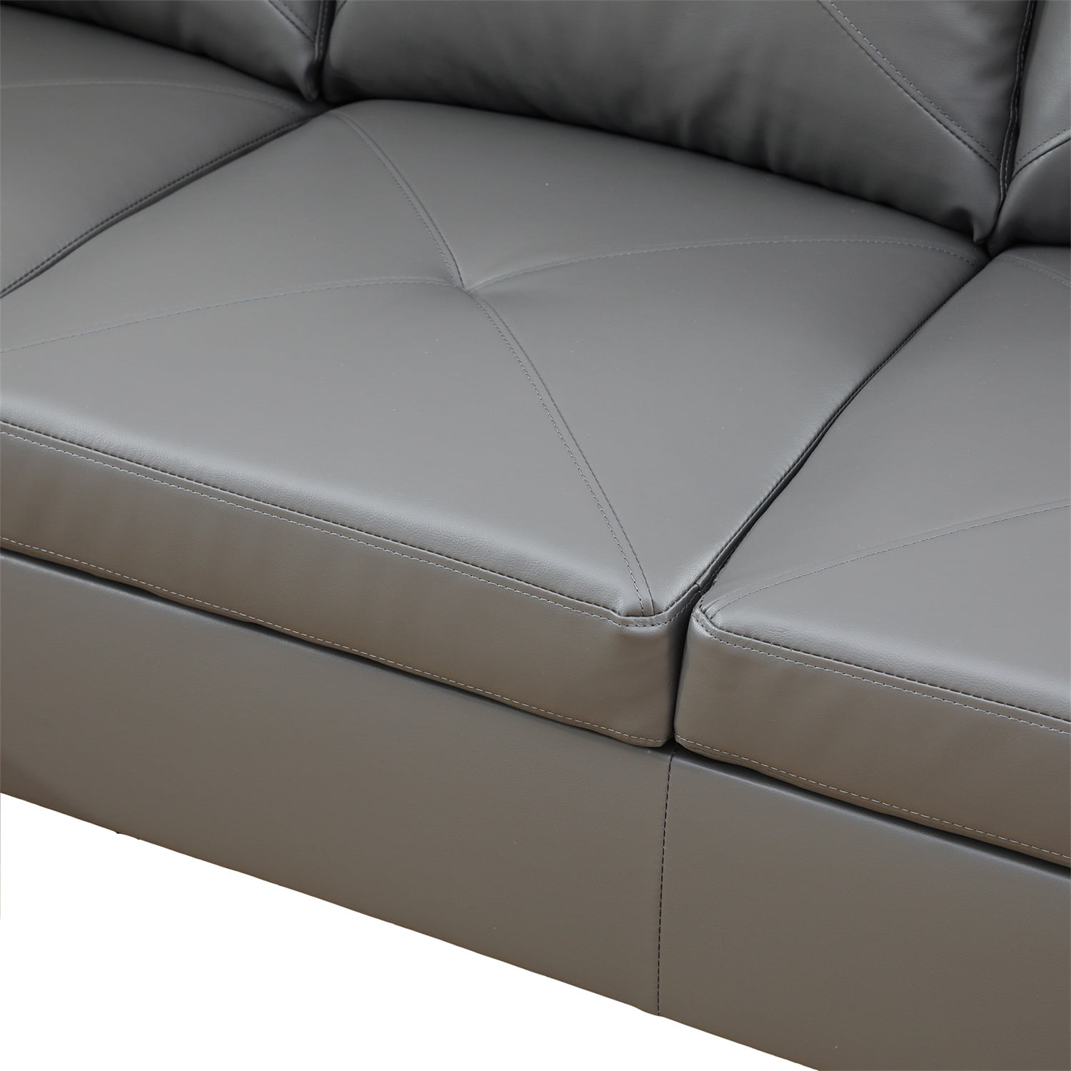 Hommoo L Shaped Sectional Couches and Sofas, 4-Seat Faux Leather Sectional Sofa Sets, Modern Living Room Furniture Sets, 16' Back Height, Dark Grey(No Ottoman)
