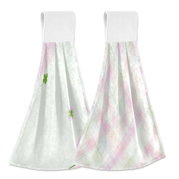 IAUYY Kitchen Hanging Towels Set of 2 100% Polyester Absorbent, Super Soft Hand Towels with Hanging Loops for Bathroom Kitchen Green Clover Fabric Printing