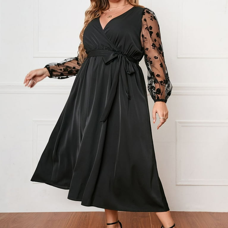 Feancey Maxi Plus Size Dresses for Curvy Women Mesh Long Sleeve Deep V Long Dress Empire Waist Cocktail Party Dresses Flowy Pleated A-Line Dress Black XXL - Walmart.com Feancey Maxi Plus Size Dresses for Curvy Women Mesh Long Sleeve Deep V Long Dress Empire Waist Cocktail Party Dresses Flowy Pleated A-Line Dress Black XXL - Walmart.com