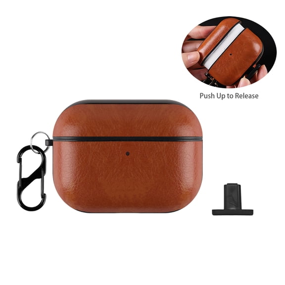 For AirPods 4th Generation Case 2024, Light Luxury Leather Earphone Protector, Slim Fit Shock-Absorbing Shell with Carabiner for AirPods 4, Lightbrown