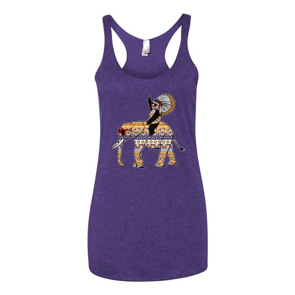 Wild Bobby, Cute Colorful Elephant Squirrel Mosaic, Animal Lover, Women Tri-Blend Racerback Tank Top, Purple Rush, Small