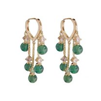 HUANLEDASH 1 Pair Ladies Earrings Eye-catching Fine Workmanship Tassel Golden Plated Delicate Polishing Dress Up Vibrant Color Green Simulated Emerald Earrings Fashion Jewelry