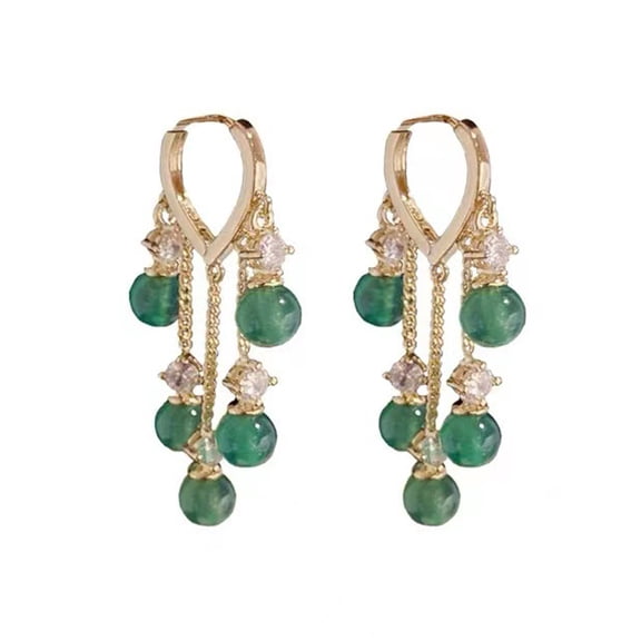 HUANLEDASH 1 Pair Ladies Earrings Eye-catching Fine Workmanship Tassel Golden Plated Delicate Polishing Dress Up Vibrant Color Green Simulated Emerald Earrings Fashion Jewelry