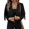 thumbnail image 2 of Women'S Faux Suede Leather Tassel Jackets with Lining Cropped Fringe Coats Fall Fashion Must Haves Black S, 2 of 9