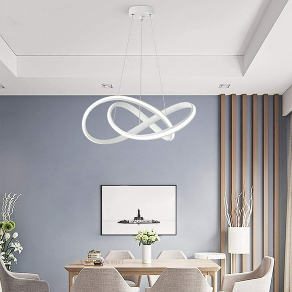CNCEST Modern Creative Ring Chandelier Dimmable LED chandelier 46W Interlaced Rings Pendant Lamp Hanging Light Trefoil Shape LED Pendant Light (White)