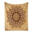 thumbnail image 1 of Zodiac Soft Flannel Fleece Blanket, Vintage Ornamental Mandala Circle with Horoscope Signs on Aged Old Paper Background, Cozy Plush for Indoor and Outdoor Use, 70" x 90", Tan Brown, by Ambesonne, 1 of 6