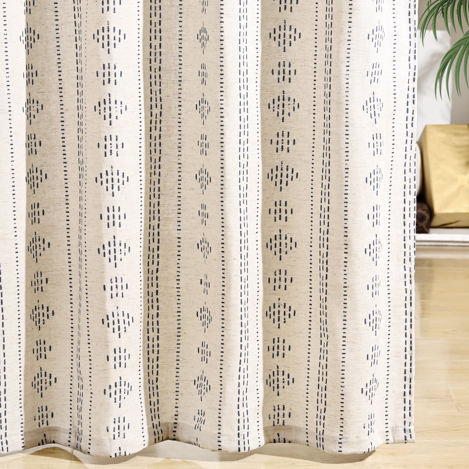 Alishomtll Boho Farmhouse Curtains Linen Light Filtering Grey Geometric Striped Window Drapes ,52"x63", 2 Panels