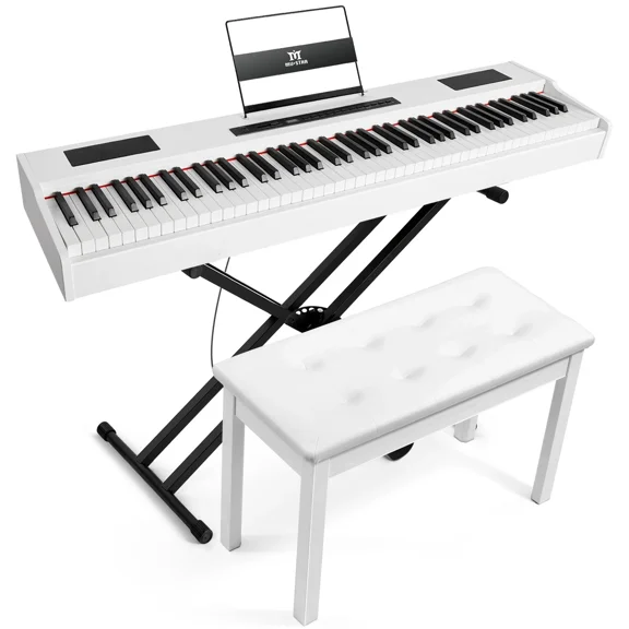 Mustar 88 Keys Full Weighted Hammer Action Digital Piano Keyboard with Bench, Pedal (White)