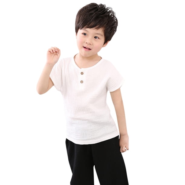 Gibobby Blusa Manga Larga Niños Niños niño bebé sólido botón camiseta algodón niños Tops T ropa niña niño niños Tops(Beige, 1-2 Años)