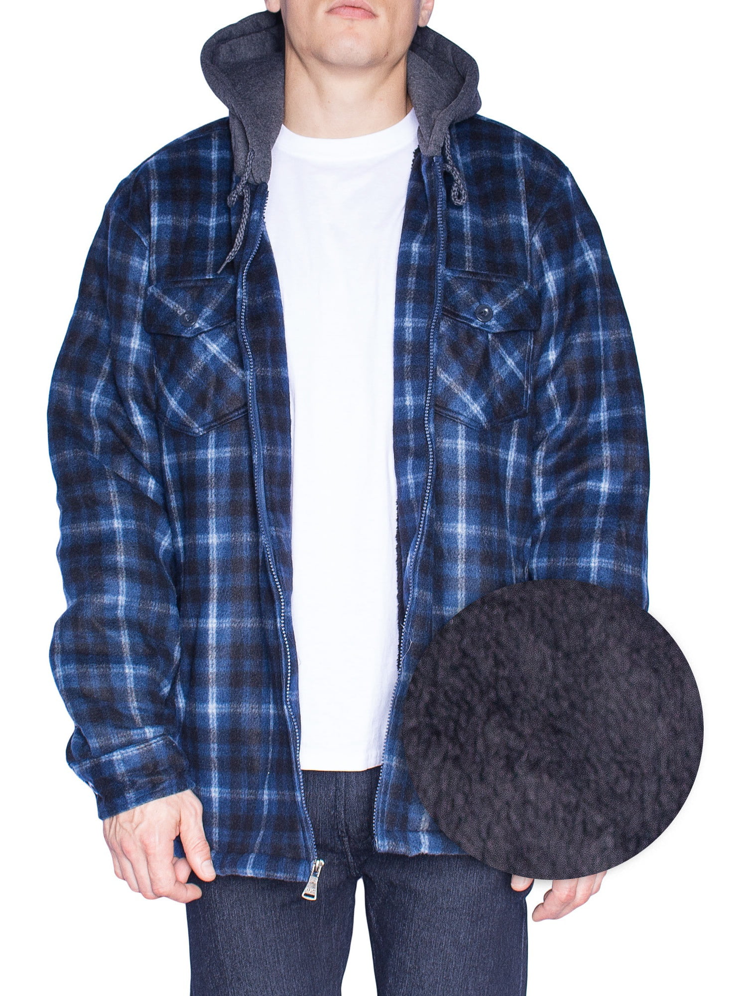 Hoodie Flannel Fleece Jacket For Men Zip Up Big & Tall Lined Sherpa Sweat Shirts (4X-Large,Blue