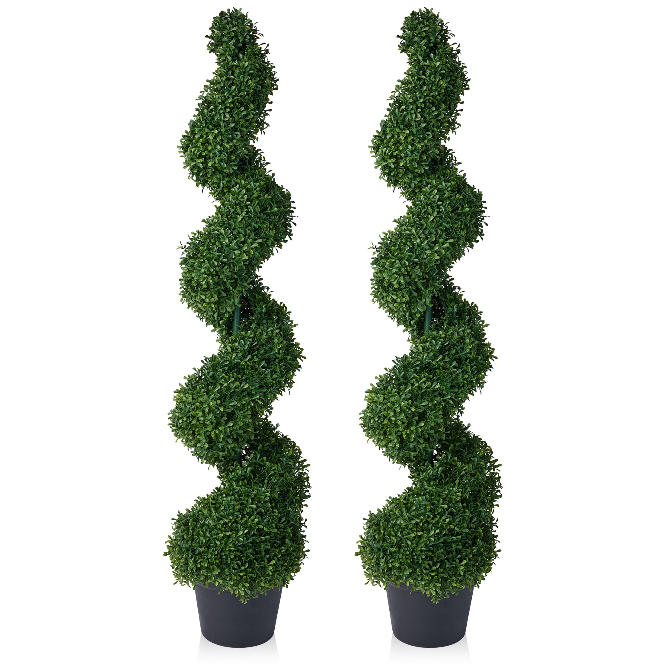 DR.Planzen 2 Pack 4FT Artificial Boxwood Spiral Topiary Tree – 900 Leaves Faux Boxwood Plant, UV Resistant Outdoor Fake Plant – Realistic Front Door Entryway Porch Decor Tree for Outdoor Garden Patio