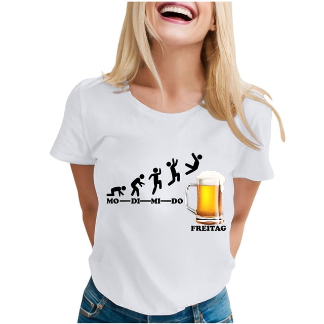 HUITKMM Oversized Tshirt Women Women's Fashionable and Casual Round Neck Festival Printed Short Sleeved T Shirt Top 3808