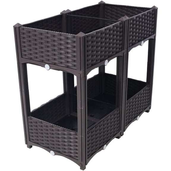 Garden Pots Planter Raised Beds - Elevated Planter Garden Box with Drainage Plug Raised Garden Beds for Vegetable/Flower/Herb Outdoor Standing Planter Beds Gardening Kit,Brown,31.5"x15.7"x27.7",Outdo