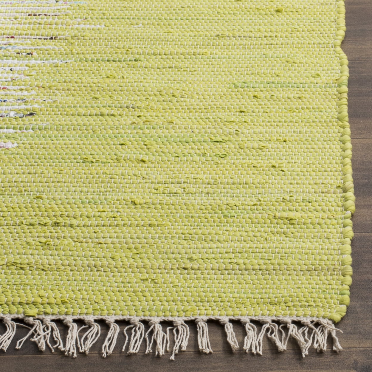 SAFAVIEH Montauk Tennyson Braided Border Cotton Runner Rug, Ivory/Citron, 2'3" x 7'