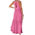 thumbnail image 5 of Maxi Dresses for Women 2025 Summer Built in Bra Sleeveless Halter Long Dress Loose Tiered Flowy Swing Smocked Ruffle Beach Dress Pink XXL, 5 of 7