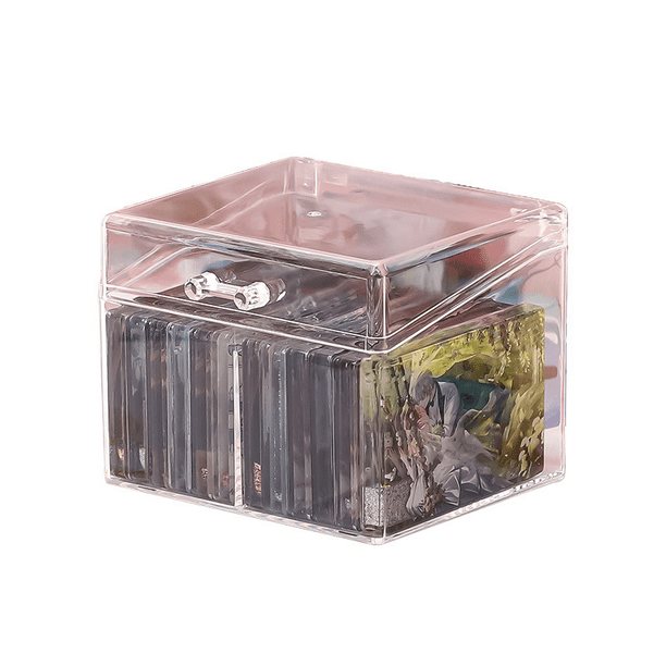 Caja de almacenamiento de acrílico transparente de 10 pulgadas con tapa para tarjetas pequeñas, caja de plástico sellada con acabado de escritorio