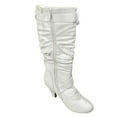 thumbnail image 2 of Top Moda Auto-2 Women's Mid Calf Buckle Strap PU Leather Kitten Heel Boots WHITE 6.5, 2 of 5