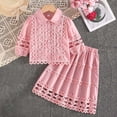 thumbnail image 6 of Girls 2 Piece Set Pink Lace Top & Tiered Skirt, Birthday Easter Church Dress, 3/4 Sleeve Outfit 4-8 Years,Size 6 T, 6 of 7
