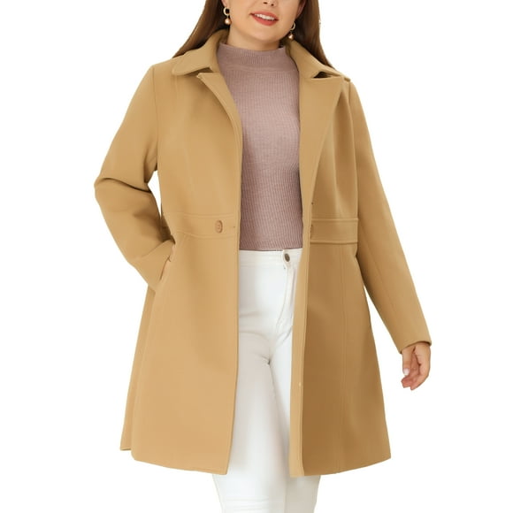 Agnes Orinda Women's Plus Size Coats Single Breasted Cinched Waist Winter Pea Long Coat Khaki 3X